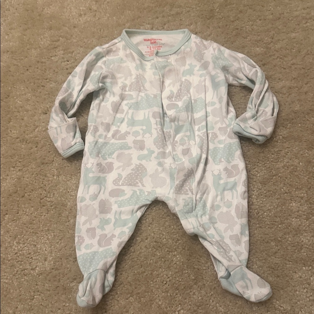 Magnetic Me Light Blue and Gray Animal Print Footie